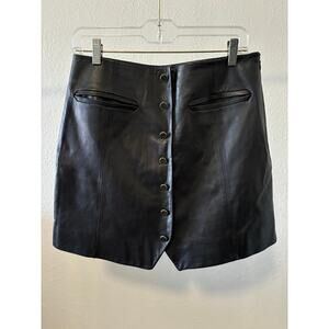 Genuine Lamb Leather Mini Skirt Rachel Zoe Size 8 Button Front Black Excellent